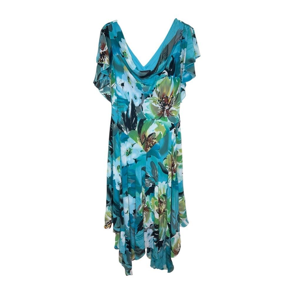 Signature by Robbie Bee Asymmetrical Fairy Hem Floral Blue Maxi Dress Size 14 - Picture 2 of 7